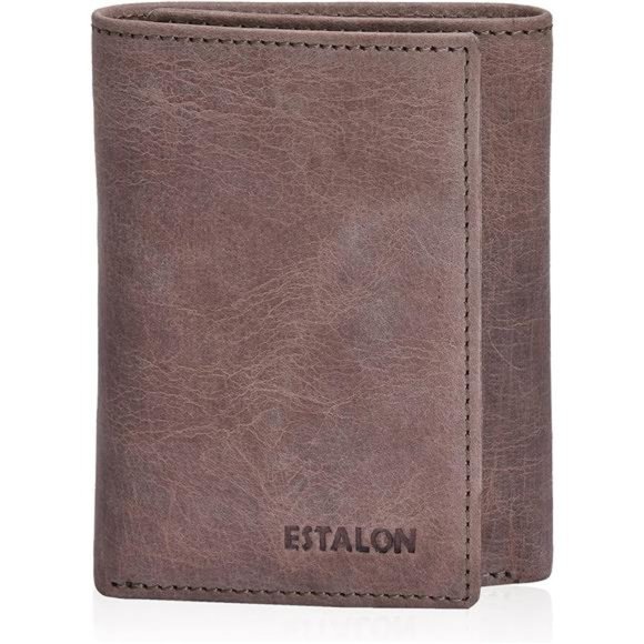 Men's RFID Slim Tri Fold Wallets Real Leather, Brown